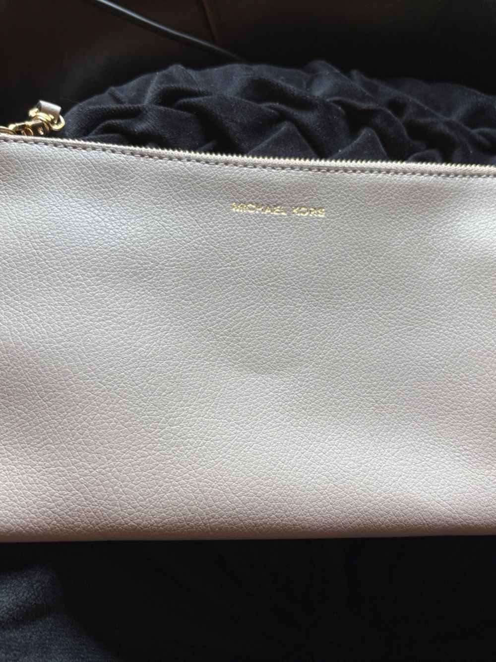 Michael Kors taupe Leather Wristlet Clutch with Gold Hardware